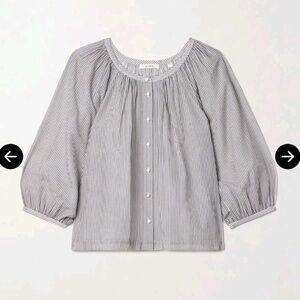Doen Jiana Stripes Blouse Cotton & Silk Bracelet Puff Sleeves Pearl Buttons S